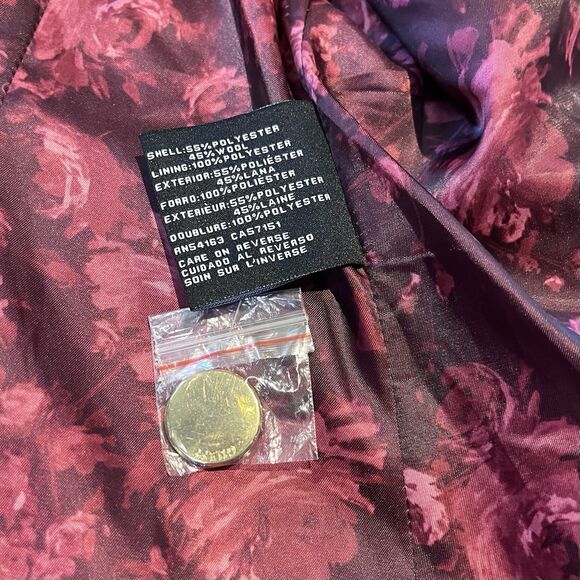 Guess Los Angeles Pea Coat Women’s M Burgundy Wool Blend Double Breast - Picture 12 of 16